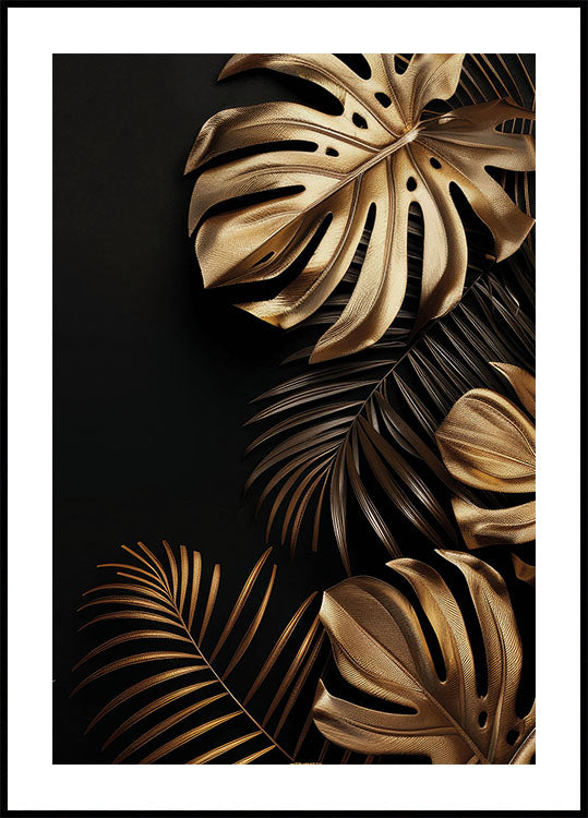 Golden Monstera & Palm Leaf II Poster