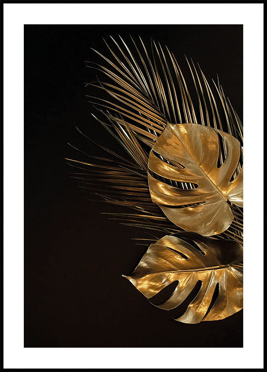 Golden Monstera & Palm Leaf I Poster