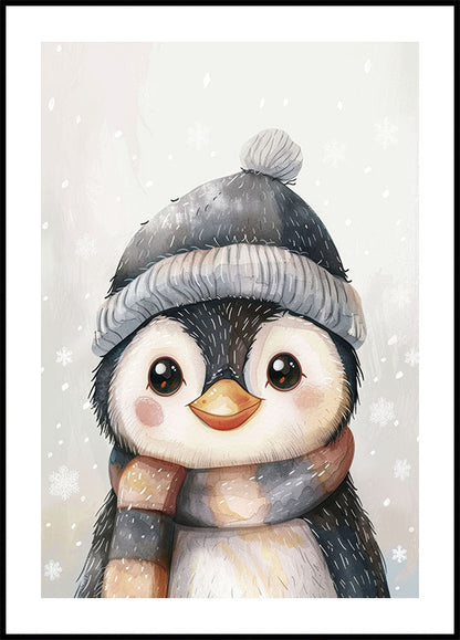 Watercolor Cute Baby Penguin in a Hat Poster