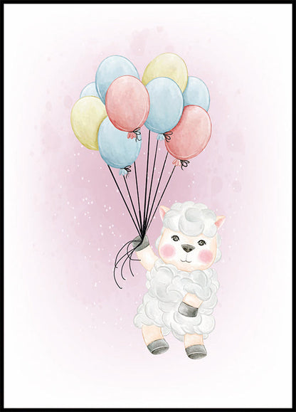 Cute Lamb with Balloons Poster