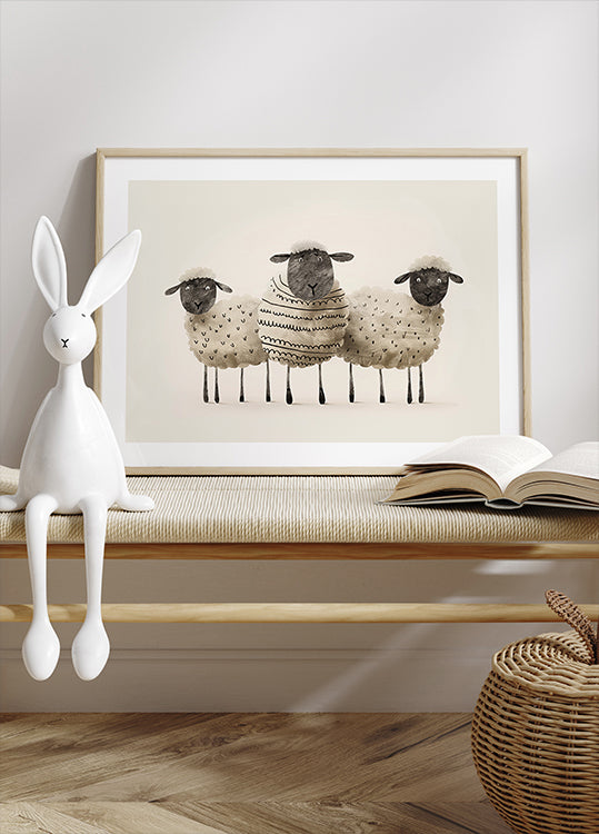 Cute Black-Faced Sheep Trio Poster