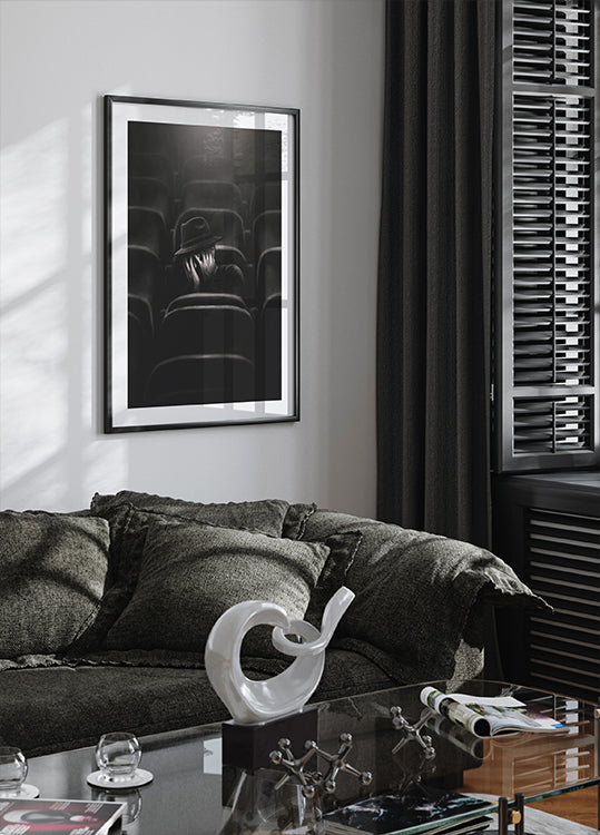 Fear, lone man in theater with hidden face Poster