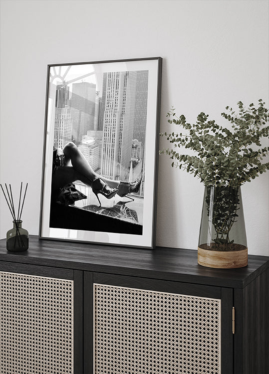 High Heels, City Skyline Black and White Fashion Poster
