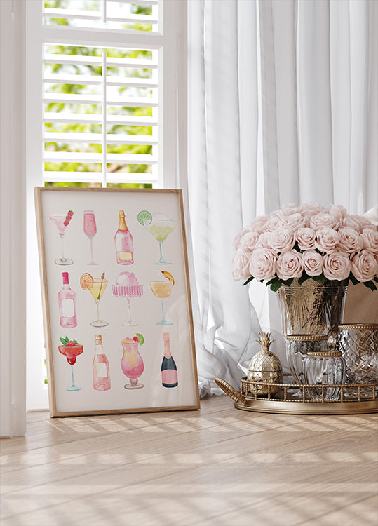 Sparkling Hour, Colorful Champagne and Cocktails Poster