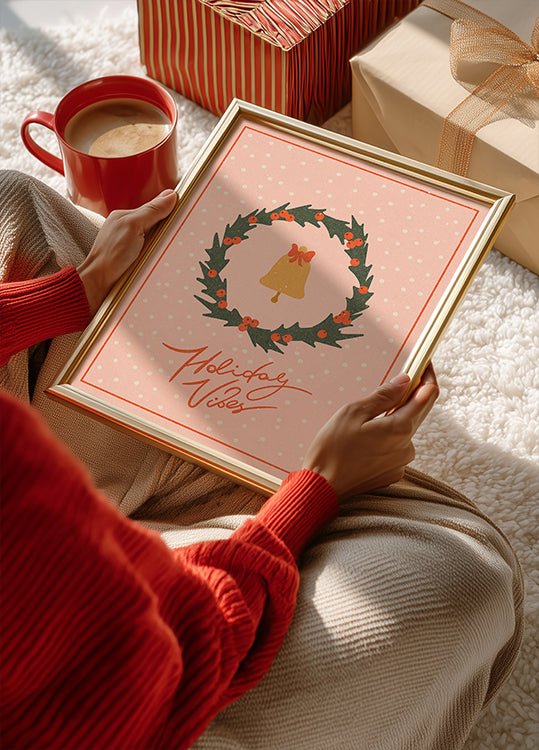 Christmas wreath with bell and bow Poster