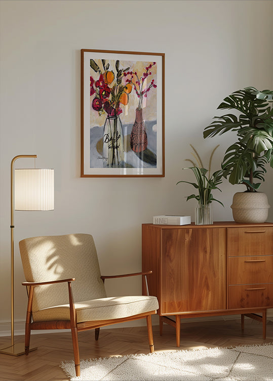 Still Life With Mason Jar and Flowers Poster