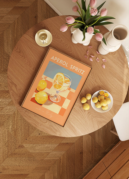 Aperol Spritz Print, Citrus Cocktail art, Italian Summer Drink Poster
