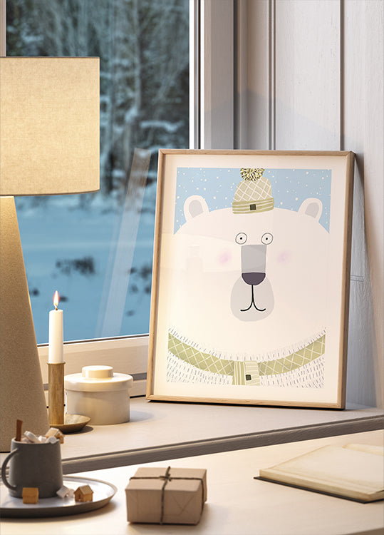 Polar Bear with Winter Hat and Scarf by Carla Daly Poster