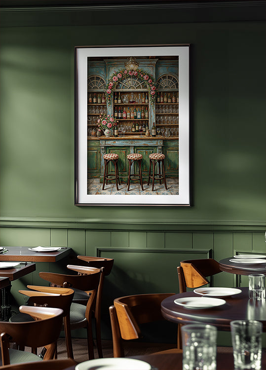 Vibrant Wine Bar Painting, French Pub Art Print, Cozy Kitchen Decor, Dining Room Wall Art, European Cafe Scene Art, Bar Cart Print Poster