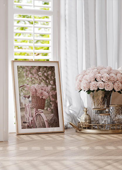 Pink Bicycle and Blossoms Poster