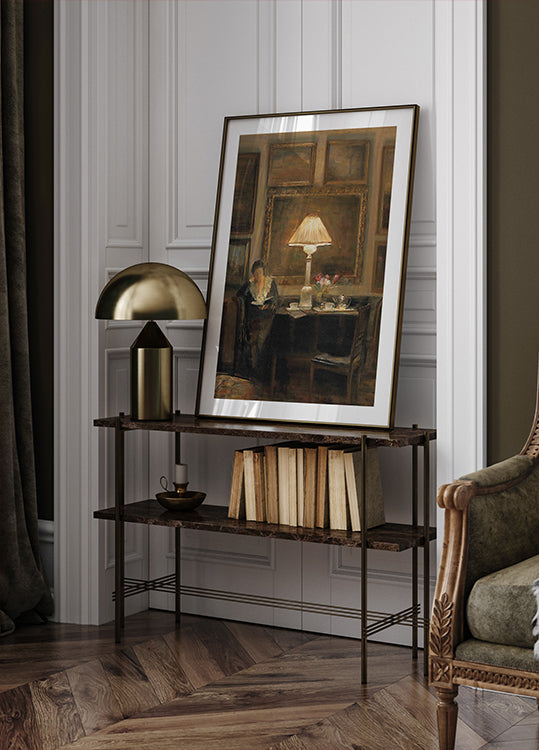 Carl Vilhelm Holsoe-ALady Reading by Lamplight Poster