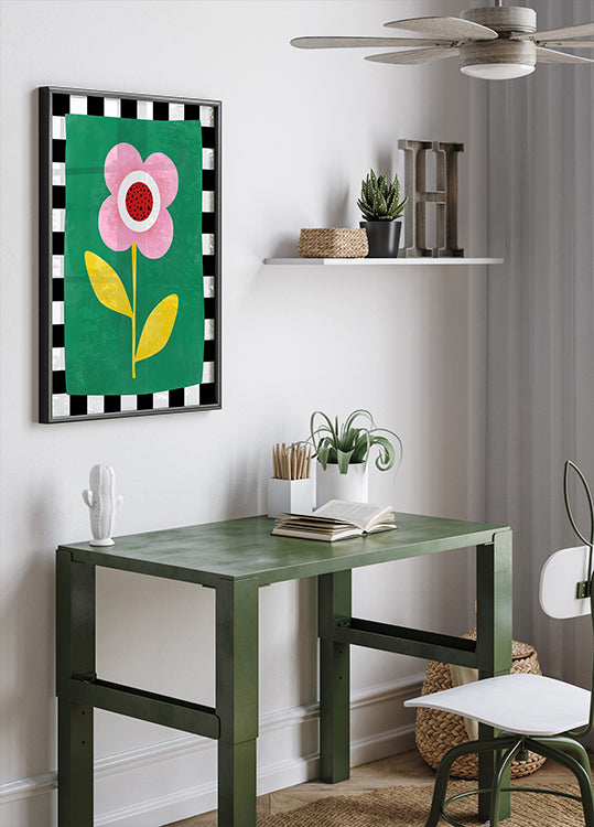 Pink Flower with Yellow Leaves Poster