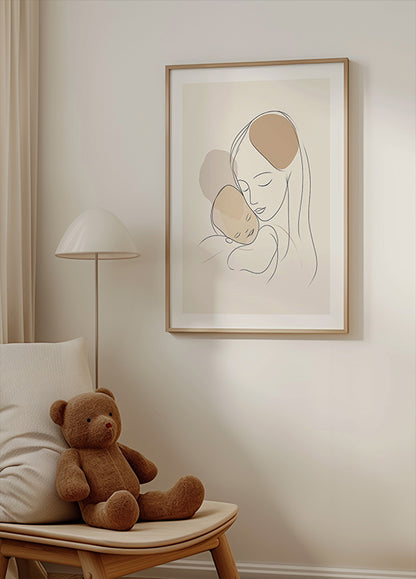 Mother and Baby Line Drawing Poster