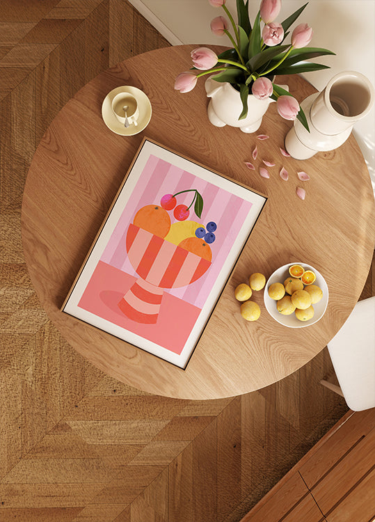 Fruit in Striped Bowl Poster