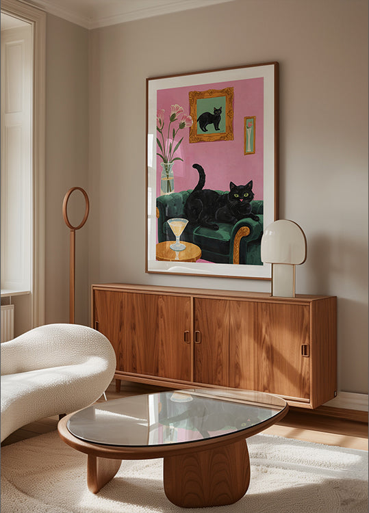 Cat On The Sofa With Martini Poster