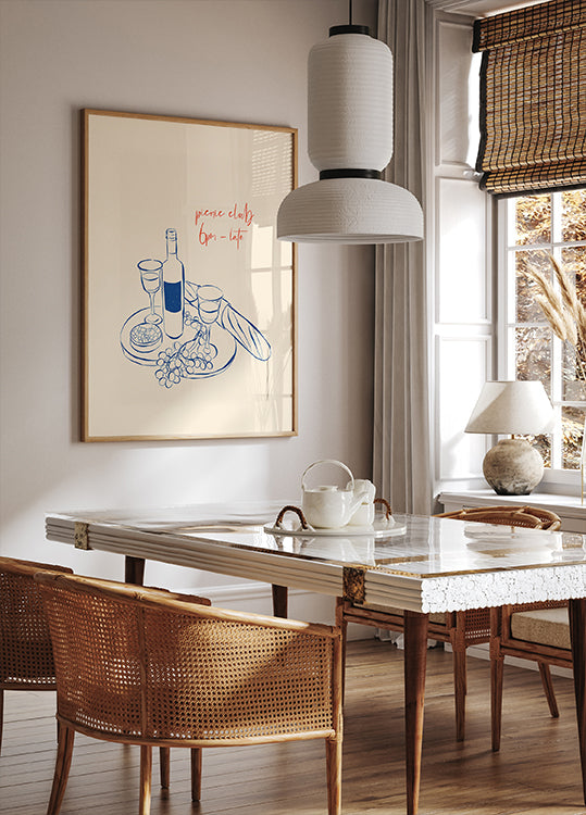 Picnic Club Print, Wine and Cheese Poster