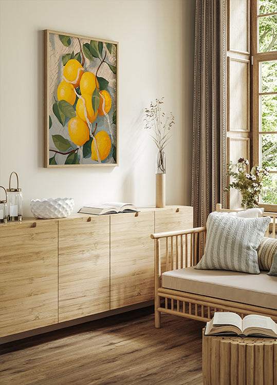 Fresh Lemons in Netting, Citrus Fruit Poster