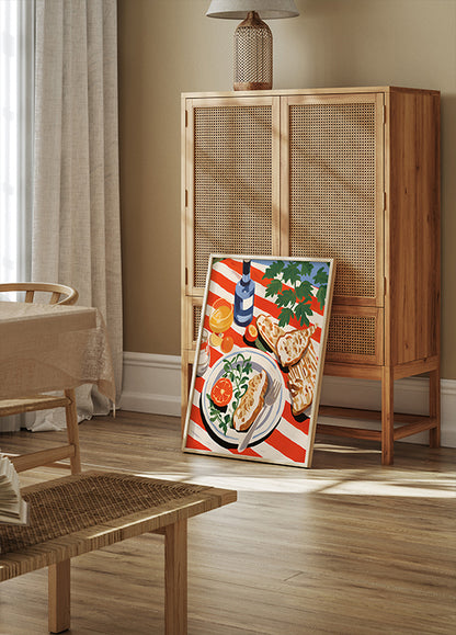 Mediterranean Brunch, Striped Tablecloth Poster