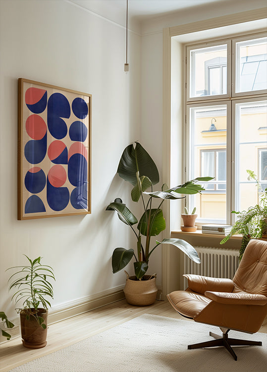 Geometric Abstract Art with Blue and Red Shapes Poster