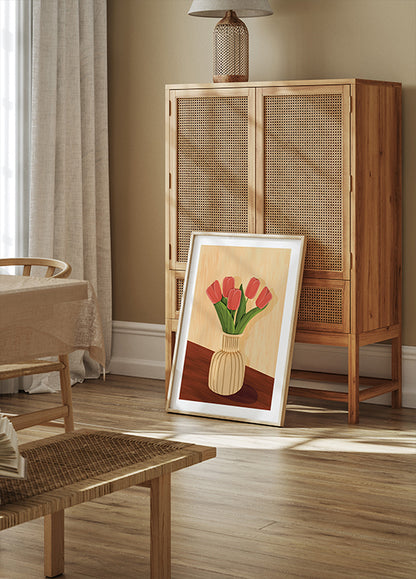 Pink Tulips in Vase Poster