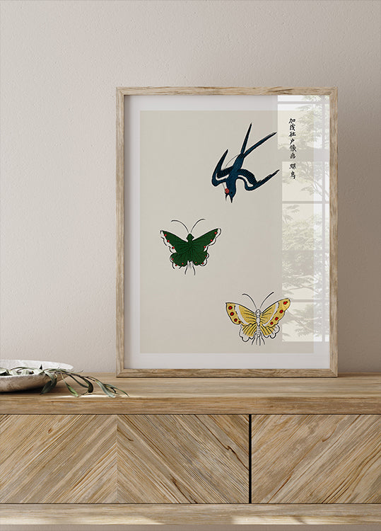 Swallow and Butterflies Print, Taguchi Tomoki Japanese Art Poster