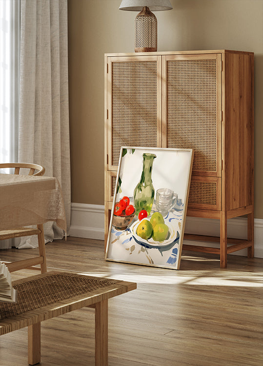 Still Life with Pears and Tomatoes, Sunny Kitchen Table Poster