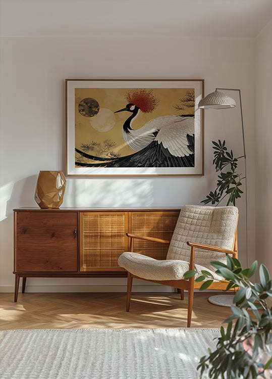 Abstract red-crowned crane Poster