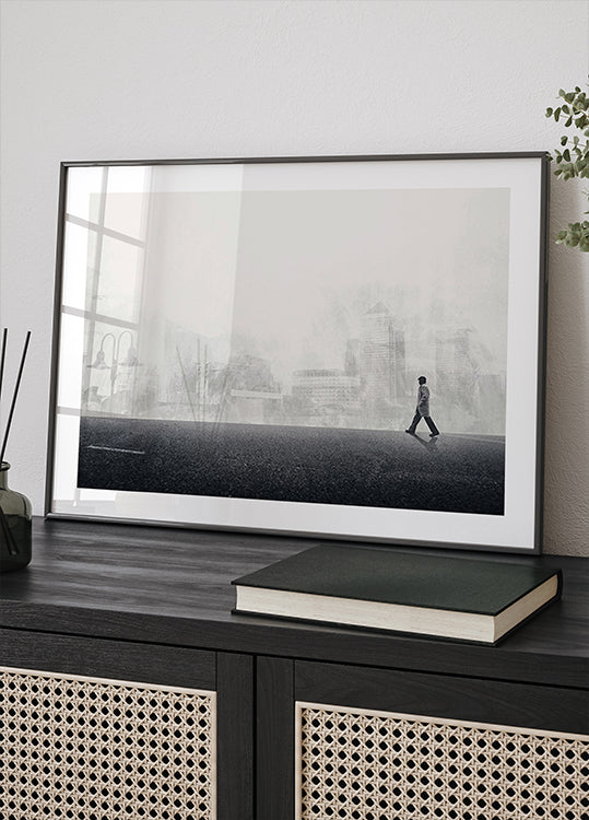 Walking the Streets Poster, Minimalist Urban Surreal Wall Art Poster