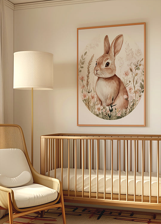 Baby Bunny In Floral Meadow Poster
