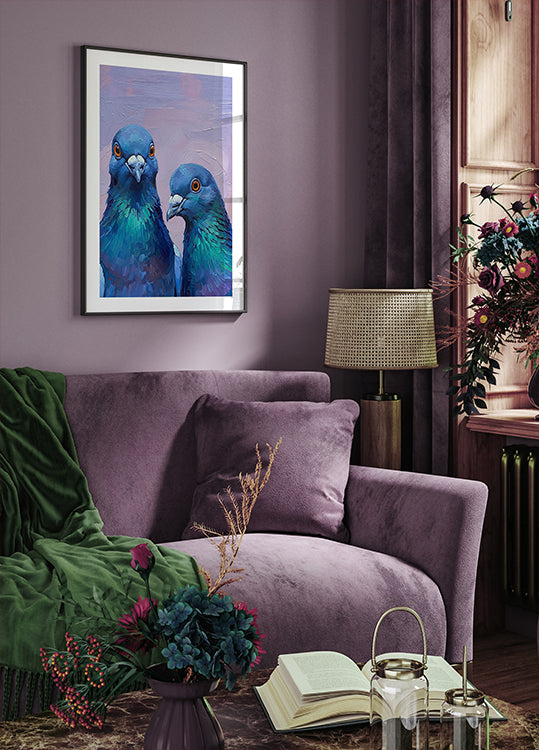 Twin Indigo Pigeons Poster