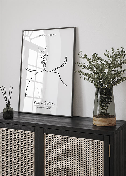 Couple Kissing Line Art Personalized Poster