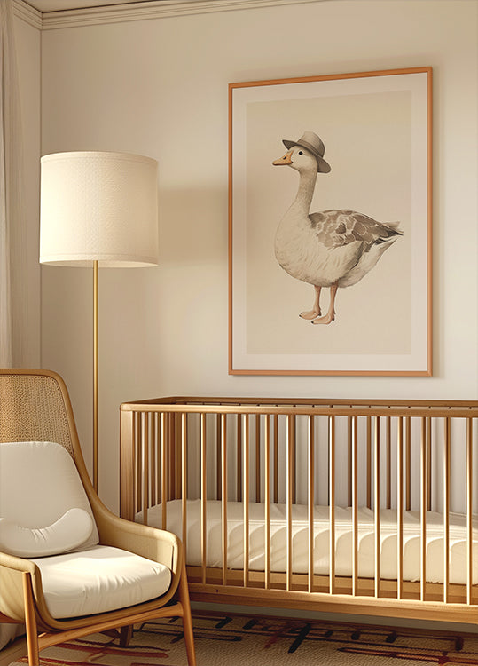 Gentleman Goose, Fedora Hat, Whimsical Bird Poster