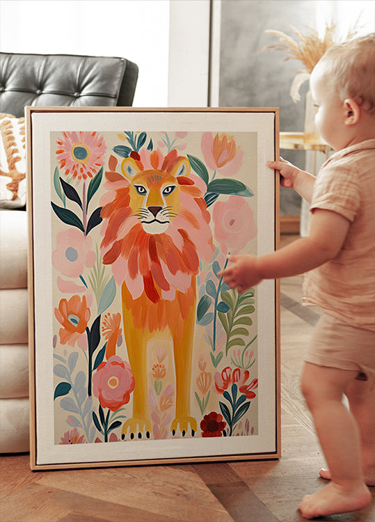 Colorful Lion In Bloom Poster