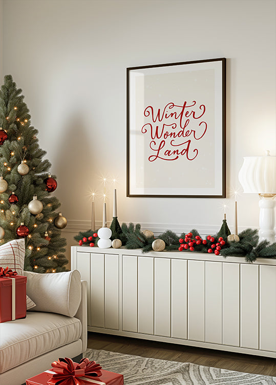 Winter Wonderland Text (green), Christmas Noël Holiday Winter Quote Typography Lettering Poster