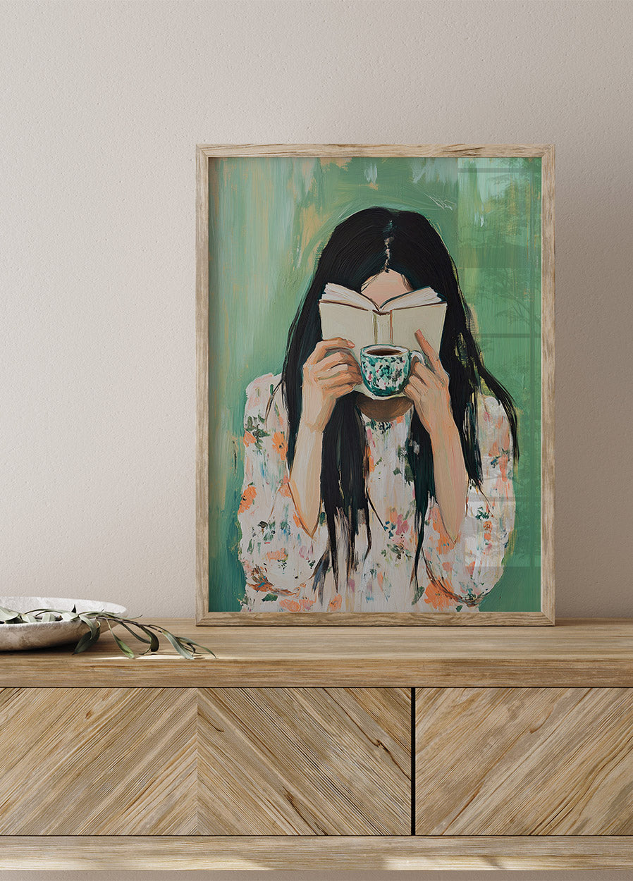 Morning Rituals, Woman Reading with Coffee Poster