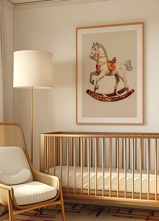 Vintage Rocking Horse, Classic Wooden Toy Poster