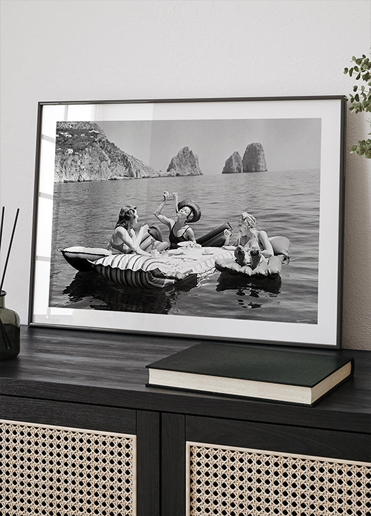Vintage Summer, Women Eating Pasta on a Lake Poster