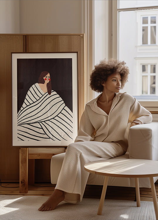 The Woman With Black and White Stripes Poster