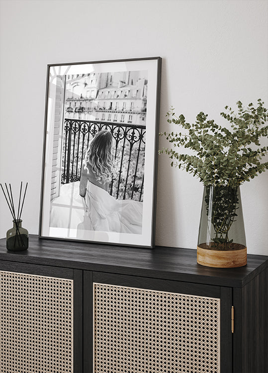 Paris Morning Balcony B&W Poster