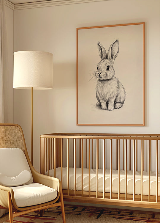 Baby Bunny Sketch, Black And White Rabbit Drawing Poster
