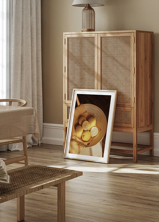 Fragrant Lemons in Rustic Bowl Poster