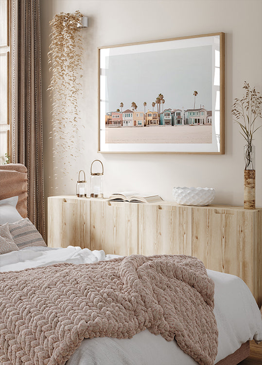 Colorful Beachfront with Palm Trees Poster