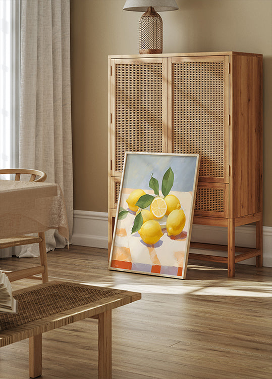 Lemons on Checkered Table, citrus fruit Poster