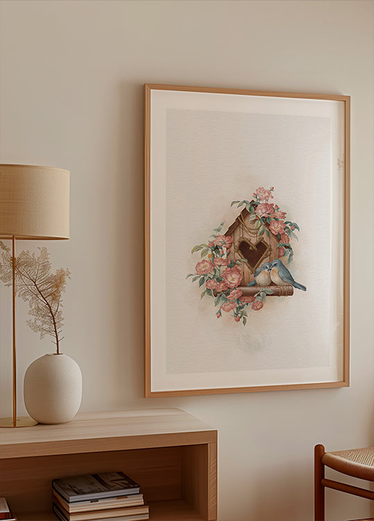 Bird House and Rose Poster