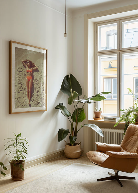 Retro Nostalgic Summer Girl Lying on Beach Poster