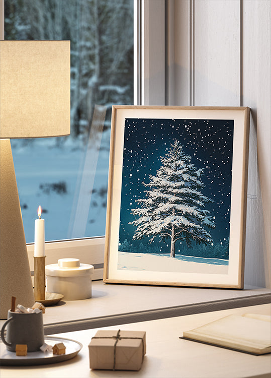 Winter Snowy Pine Tree Poster