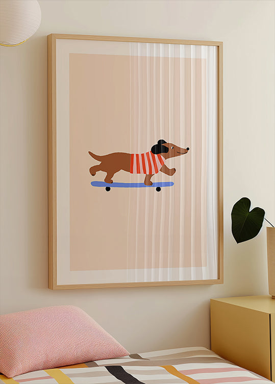 Dachshund on Skateboard Poster