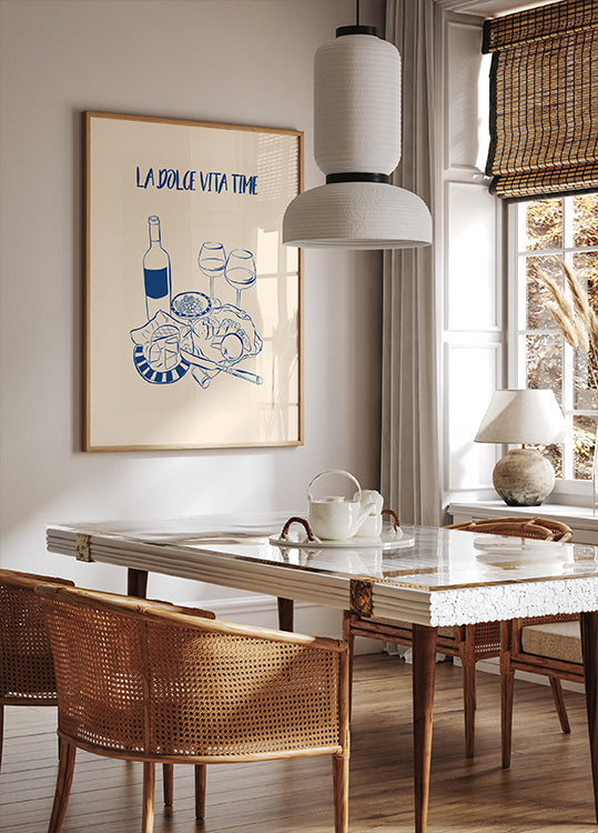 La Dolce Vita Time Print, Wine and Cheese Platter Poster