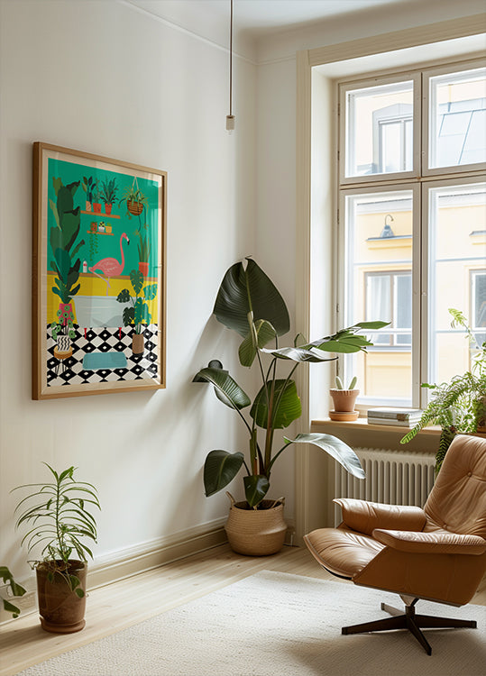 Flamingo Bathtime Poster