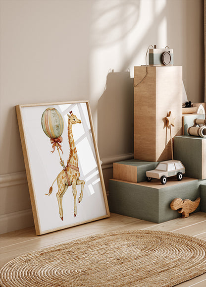 Giraffe and Balloon Poster